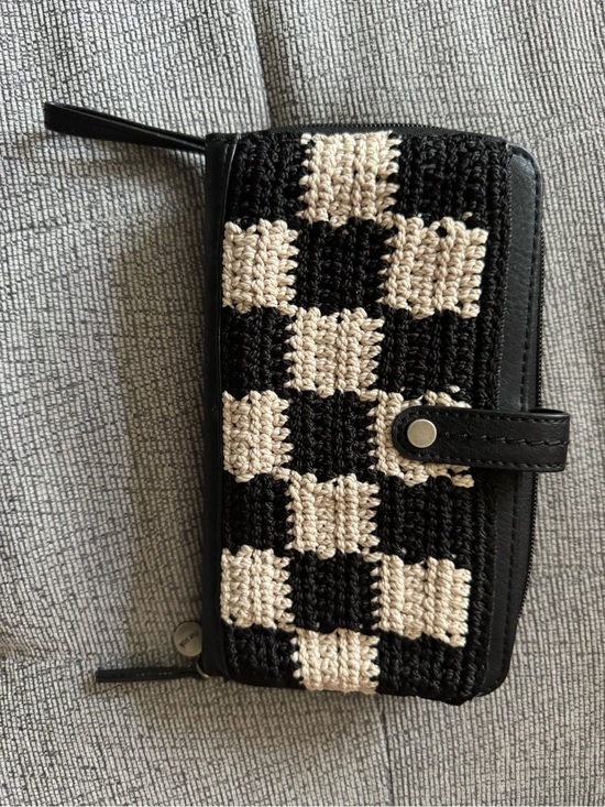 The Sak Handbags - The Sak Black and Cream Crochet Checkered Wristlet Clutch